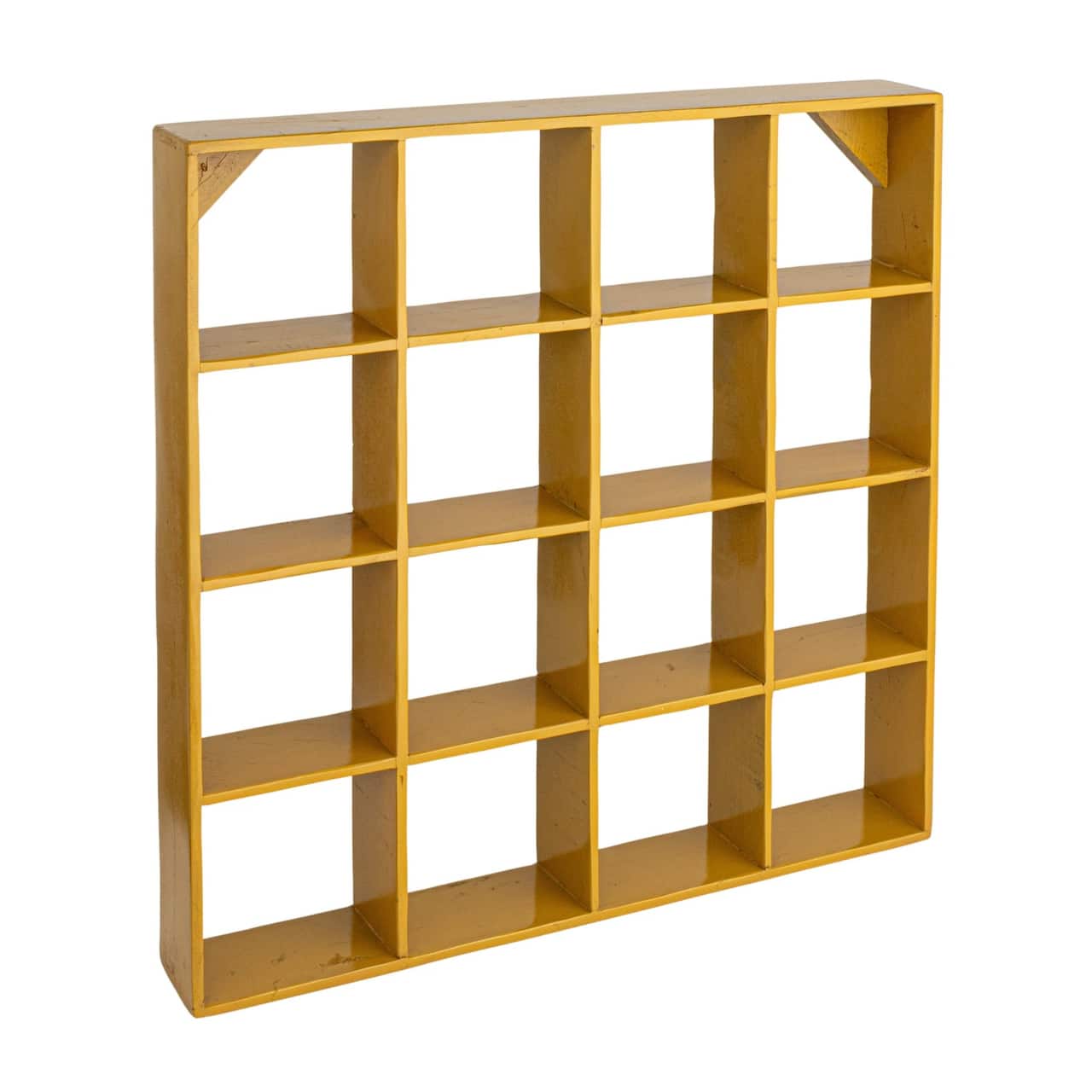 Hello Honey 27.5" Mustard Square Reclaimed Wood & Metal Wall Shelf